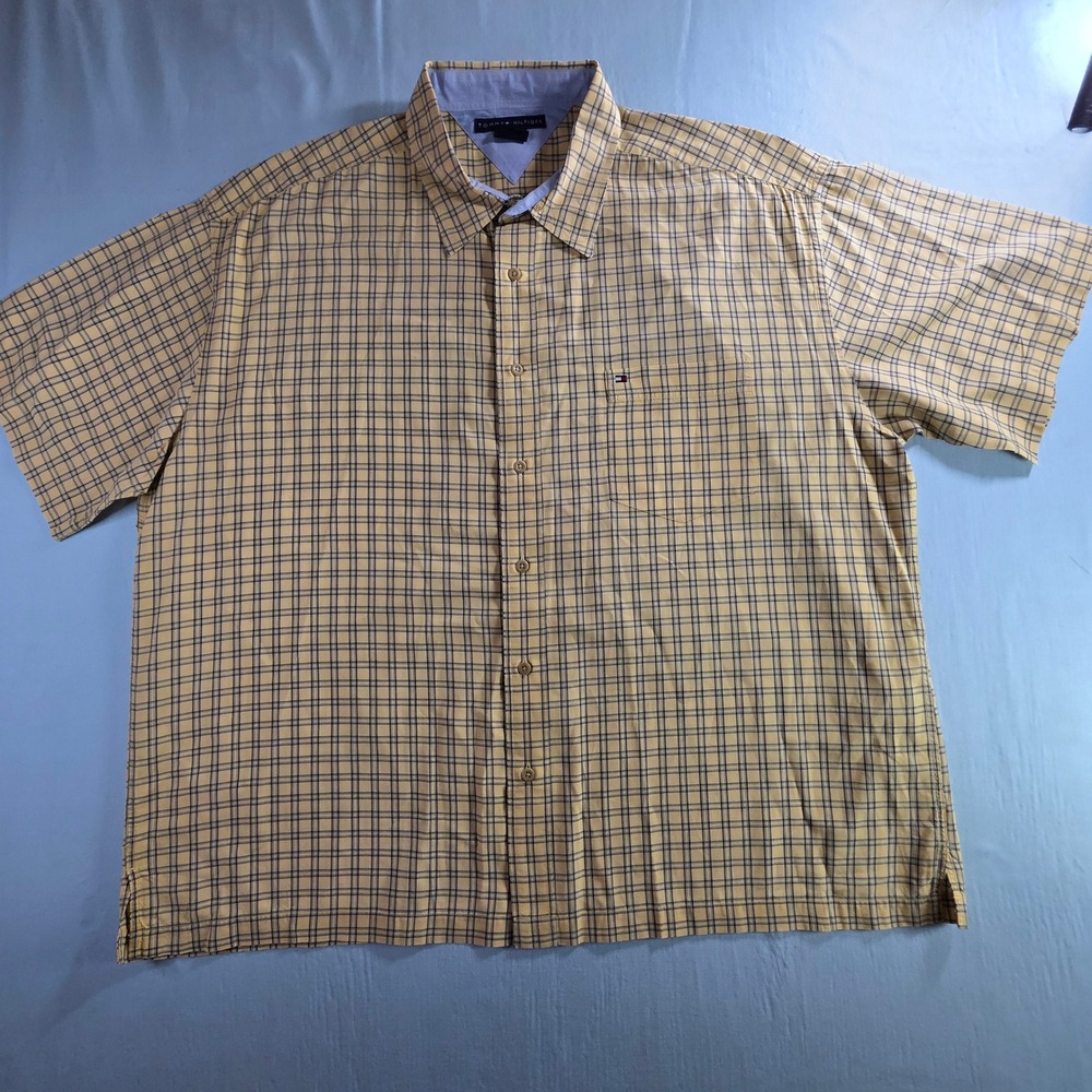 Tommy Hilfiger Vintage 2001 Yellow Plaid Short Sleeve Button Down Shirt ESQ-TIL
